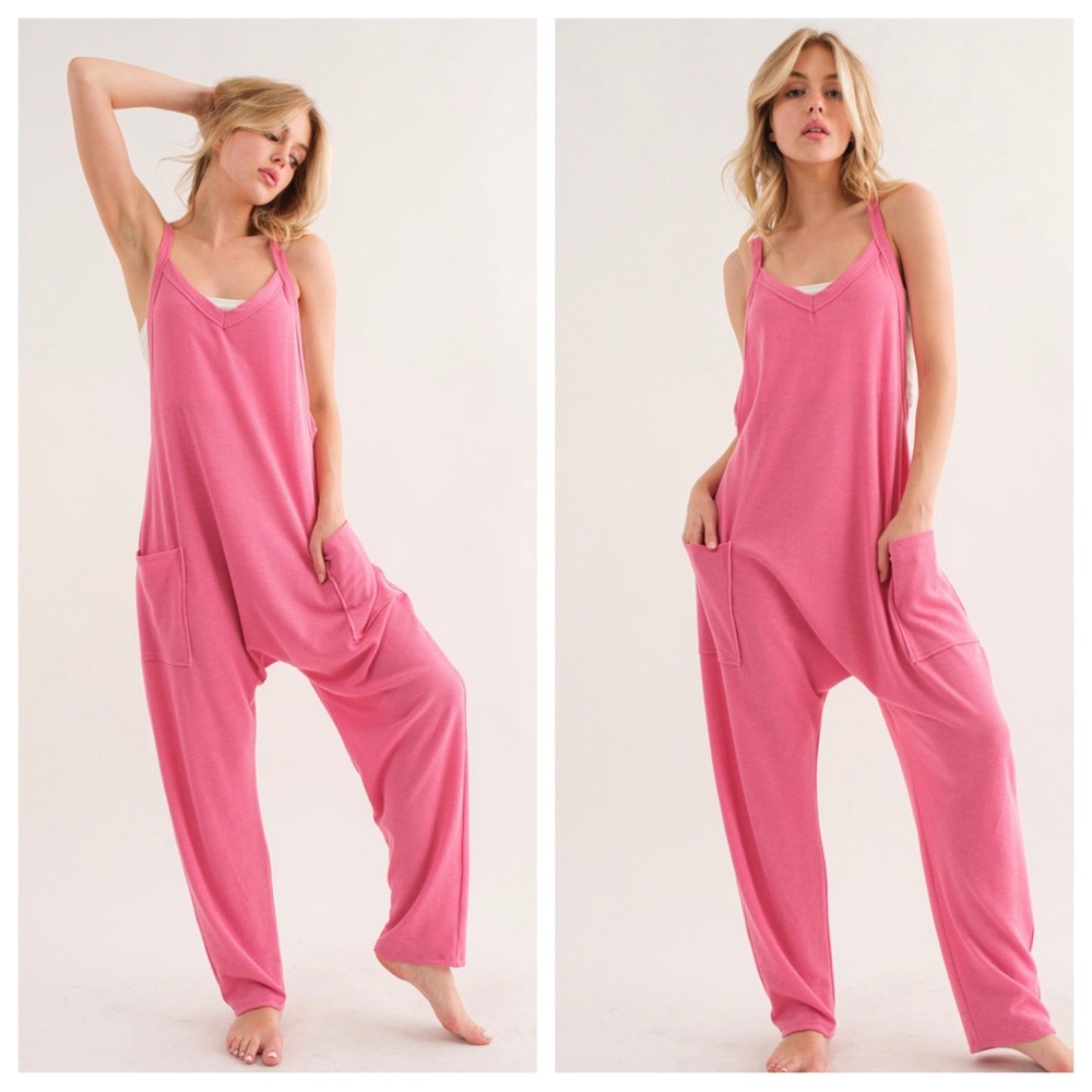 ShopEvelynne Pink Relaxed Spaghetti-Strap Jumpsuit